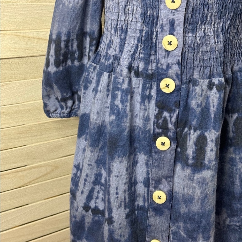Zara Girls Blue Tie Dye Dress Size 6 Button Front Boho Cottagecore Denim Look - Picture 4 of 5